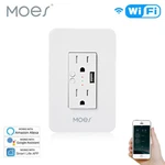 Moes Wifi Smart Outlet In Wall Power Socket 2 Plug With Usb 15A Alexa Google App. Fixed Price $21.99.
