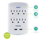 Philips Surge Protector, 6 Outlet, 2 Usb Charging Ports, White. Fixed Price $17.99.