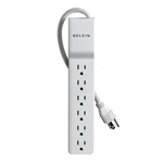 Belkin 6-OUTLET Home/office Surge Protector With 2.5' Power Cord, White. Fixed Price $12.99.