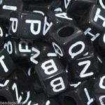 Wholesale Quality 6 Mm Black Cube Beads With White Letter, Single & Mixed. Fixed Price $6.95.