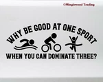 Why Be Good One Sport? Vinyl Decal Triathlon Swim Bike Run Die Cut Sticker. Fixed Price $11.99.