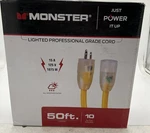 Monster Just Power It Up Outdoor 50 Ft. Yellow Extension Cord 10/3 Sjtw. Fixed Price $80.96.