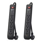 8 Ft. 6-OUTLET Surge Protector With 45-DEGREE Flat Angle Plug, Black (2-PACK). Fixed Price $15.53.