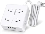 Surge Protector Power Strip - 6 Flat Plug Extension Cord With Ft, White. Fixed Price $18.99.