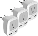 (3-PACK)EUROPEAN Travel Plug Adapter, Tessan International Power 2 Usb. Fixed Price $14.99.
