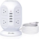Besfan 10 Ft Tower Extension Cord White 8 Ac Outlets 4 Usb Ports Surge Protector. Fixed Price $49.99.