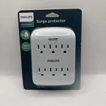 Philips 6-OUTLET Surge Protector Wall Tap, 900J, Led, White, SPP3461WA/37. Fixed Price $6.00.