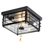 Outdoor Ceiling Light With Motion Sensor Flush Mount Farm House Black-square. Fixed Price $95.98.
