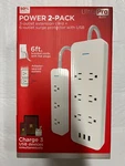 Ultra Elite Power 2 Pack 3 Outlet Extension Cord + 6 Surge Protector. Fixed Price $19.99.