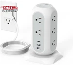 Tower Power Strip Flat Plug With 11 Outlets 3 Usb (1 C), Tessan Surge Protec. Fixed Price $42.06.