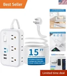 Extension Cord 15 Ft, Surge Protector Power Strip With 6 Widely Outlets 4 Usb.... Fixed Price $43.44.