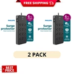(2 Pack) Philips Surge Protector, 12 Outlet,braided Cord 6FT, Black. Fixed Price $47.99.