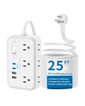 Flat Extension Cord 25 Ft, Ntonpower Strip With 6 (20W), White. Fixed Price $55.68.