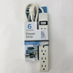 6-OUTLET Power Strip, 4 Ft Extension Cord, Grey & White Chevron, Flat Plug. Fixed Price $11.99.