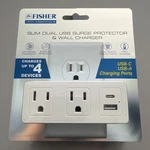 New Fisher 2-AC Outlet And 2-USB Port Slim Surge Protector Wall Tap, FWC476W. Fixed Price $13.49.
