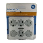 Ge 6 Outlet Wall Tap Adapter With Guide Light Grounded Power. Fixed Price $11.99.