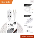 Ge 3-OUTLET 15 Ft Power Strip Safe Indoor Extension Cord, Listed, White. Fixed Price $16.99.