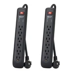 8 Ft. 6-OUTLET Surge Protector With 45-DEGREE Flat Angle Plug, Black (2-PACK). Fixed Price $15.50.