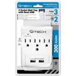 CJ-TECH-3-OUTLET-USB-WALL-TAP-WITH-2-USB-PORTS-2-1-AMPS-AND-1-PHONE Holder. Fixed Price $28.00.