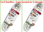 Lot Of 2 White 3 Prong Single Outlet Hyper Tough 15FT 16AWG Extension Cords. Fixed Price $22.91.