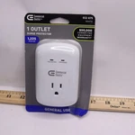 Commercial Electric 1-OUTLET Wall Mounted Surge Protector, White. Fixed Price $7.04.