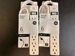 2 White Ge 6OUTLET Power Strip Pack, Extension Cord Heavy Duty Plug New. Fixed Price $8.00.