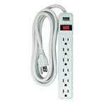 Indoor 6 Outlet Power Strip With White 8' Cord Switch, Overload Protection. Fixed Price $13.99.
