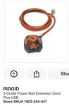 RIDGID3-OUTLET Power Ball Extension Cordplus Usb. Fixed Price $24.99.