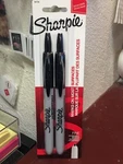 Sharpie, Retractable, Marks On Most Surfaces, Fine Black, Permanent Marker 32724. Fixed Price $9.95.