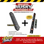 Husky 8 Ft. 14/3 Heavy Duty 6-OUTLET 2100 Joule Surge Protector, Black+kit. Fixed Price $43.97.