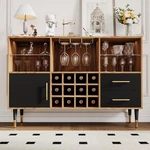 Bar Cabinet With 16-COLOR Led, Bottle Rack, Drawers & Charging Ports Black/brown. Fixed Price $190.64.