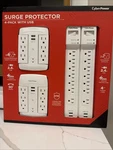 Electric White Surge Protector Cyber Power 4-PACK Outlets Multiple Usb Charging. Fixed Price $65.00.
