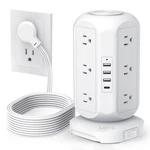 Tower Power Strip Flat Plug With 12 Outlets 4 USB(1 C),aofo 10FT, White. Fixed Price $46.99.