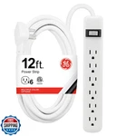 Ge 6-OUTLET Power Strip, 12 Ft Extension Cord, Flat Plug, Grounded, Integrate. Fixed Price $34.99.