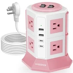 Nveeshox Surge Protector Power Strip Tower, 10 Ft, WHITE-PINK+4USB+6.5FT. Fixed Price $41.58.