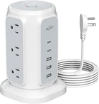 Aijoy Flat Plug Power Strip Tower 9 Outlets And 5 Ports (2 Usb-c), 1200J. Fixed Price $37.99.