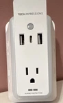 Techimpressions Wall Tap Surge Protector Night Light, White, 5 Outlets 3 Usb. Fixed Price $14.00.