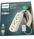 New Philips Elite 3-OUTLET Surge Protector W/ 8FT Braided Extension Cord , White. Fixed Price $14.95.