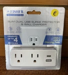 New Fisher 2-AC Outlet And 2-USB Port Slim Surge Protector Wall Tap, FWC476W. Fixed Price $19.99.