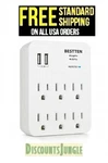 Bestten Wall-mount Power Outlet 6 Ac Socket Surge Protector With 2 Usb Charging. Fixed Price $10.95.