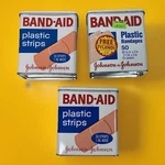 Vintage Band-aid Plastic Strips Empty Metal Tin Johnson & Set Of 3. Fixed Price $28.50.