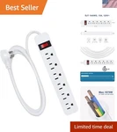 White 6-OUTLET Power Strip With Ft Extension Cord & Circuit Breaker Protection. Fixed Price $23.99.