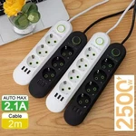 Plug 2500W 2M Extension Cable Power Strip Round Pin Ac Outlet Electrical Char. Fixed Price $16.54.