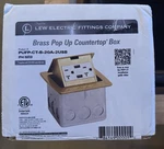 Lew Electric Square Brass Pop Up Countertop Outlet Box. Fixed Price $25.00.