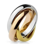 Stainless Steel Tri-color Silver, Gold/rose Gold-plated Triple Band Roll Ring. Fixed Price $12.99.