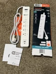Commercial Electric 3 Ft. 4-OUTLET White Surge Protector Smart With Usb Hubspace. Fixed Price $17.99.