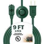 3 Pcs 9 Ft Extension Cord Outlets Hand/foot Switch Green Holiday Power Strip. Fixed Price $44.79.