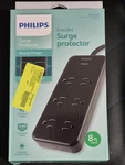 Philips 6-OUTLET Surge Protector Home Power, 8FT Braided Black Cord. Fixed Price $16.99.
