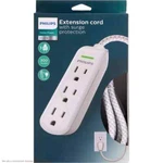 Philips 3-OUTLET Surge Protector With 8FT Braided Extension Cord, Gray, White. Fixed Price $10.00.