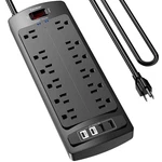 6 Extension Cord Power Strip, Teiobar Surge Protector With 12 Ft, Black. Fixed Price $29.02.